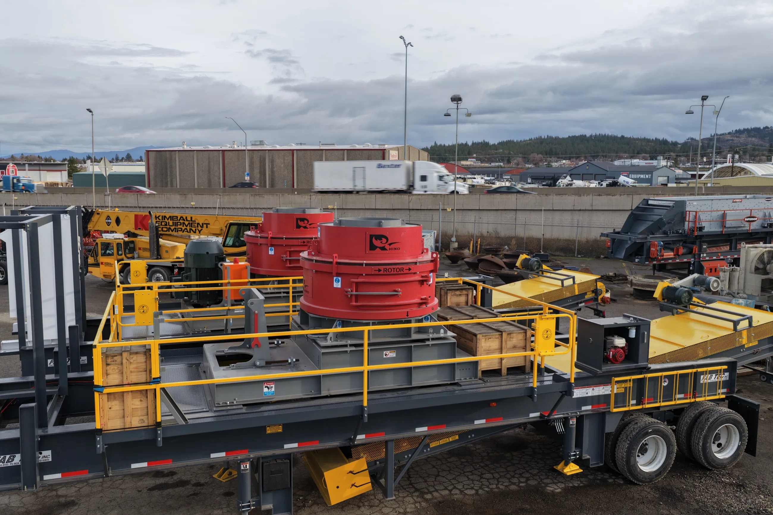 Two Rhino portable VSI plants staged in the yard prior to shipment