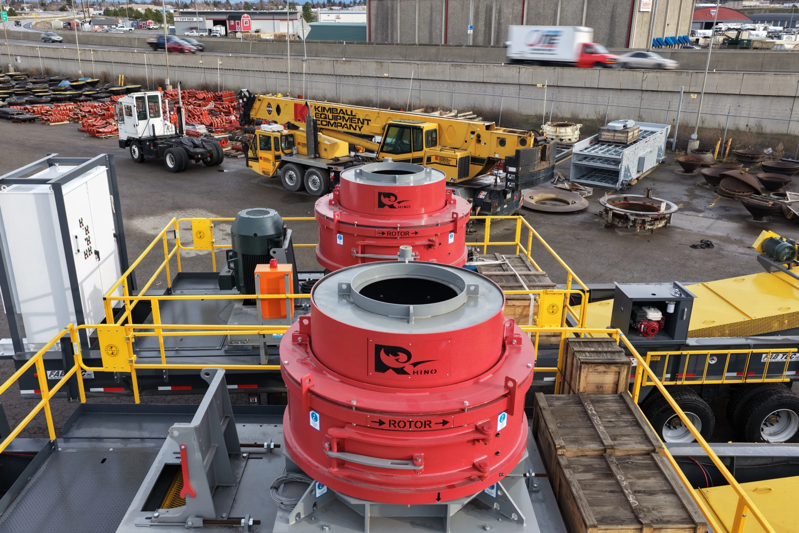 Red Rhino VSI crusher mounted on a plant deck, viewed from above